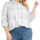 Style & Co Women's  Plus Size Plaid Utility Shirt Light Green/Blue Size 2X