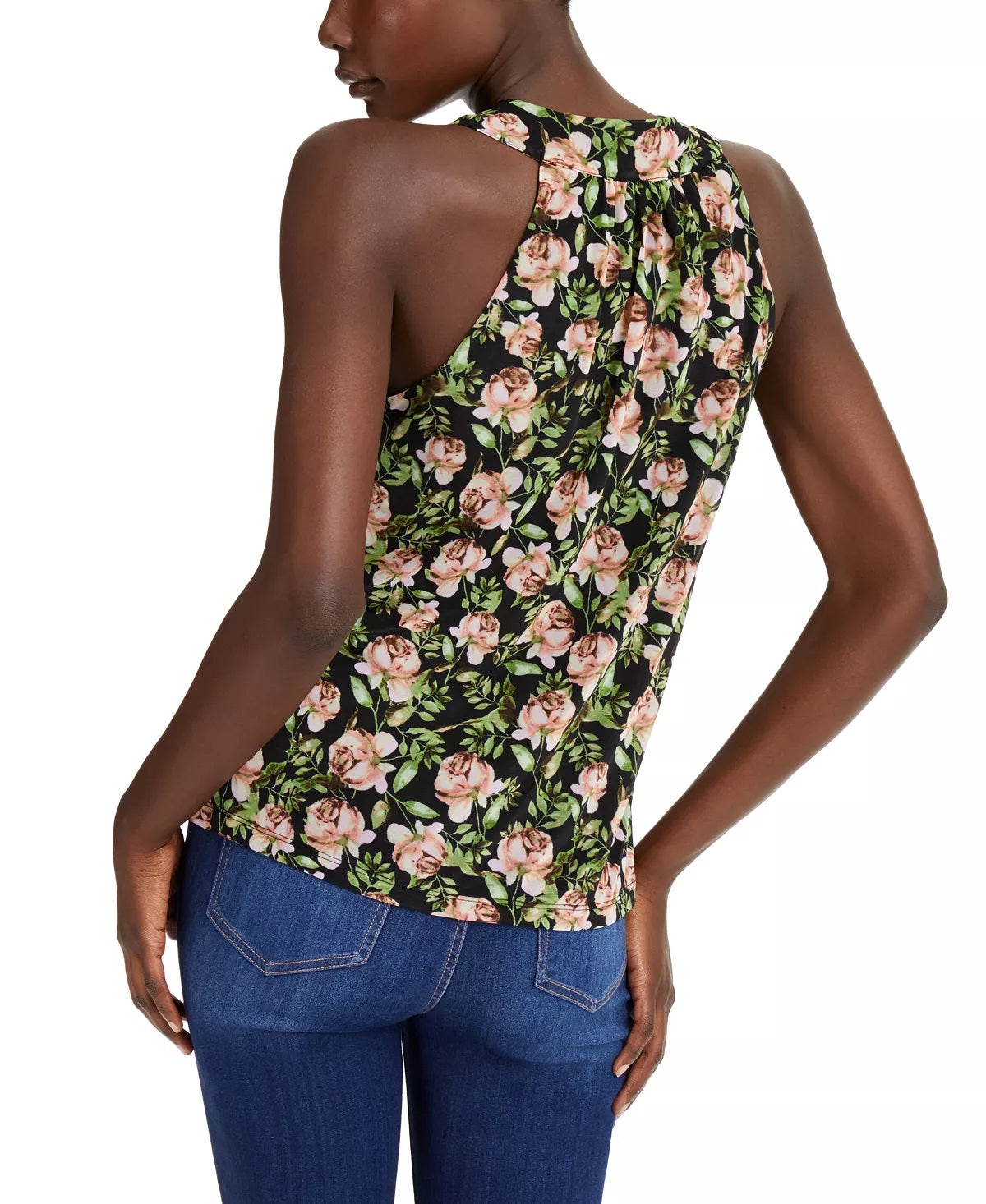 INC International Concepts Women's Floral Print Tie Front Top Black Size Small