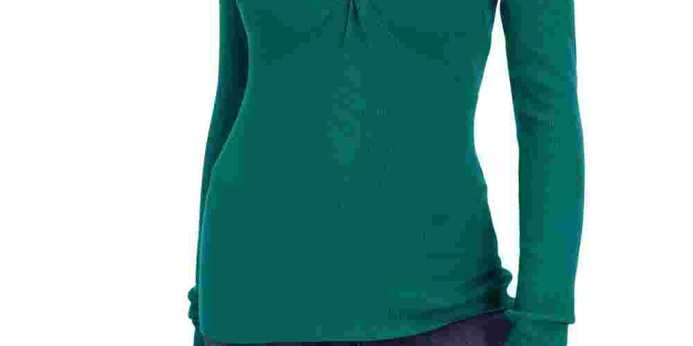 INC International Concepts Women's Twist Front Long Sleeve V Neck Sweater Green Size Large