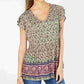Style & Co Women's Petite Flutter-Sleeve Printed Peplum Top Green Size PM