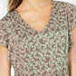 Style & Co Women's Petite Flutter-Sleeve Printed Peplum Top Green Size PM