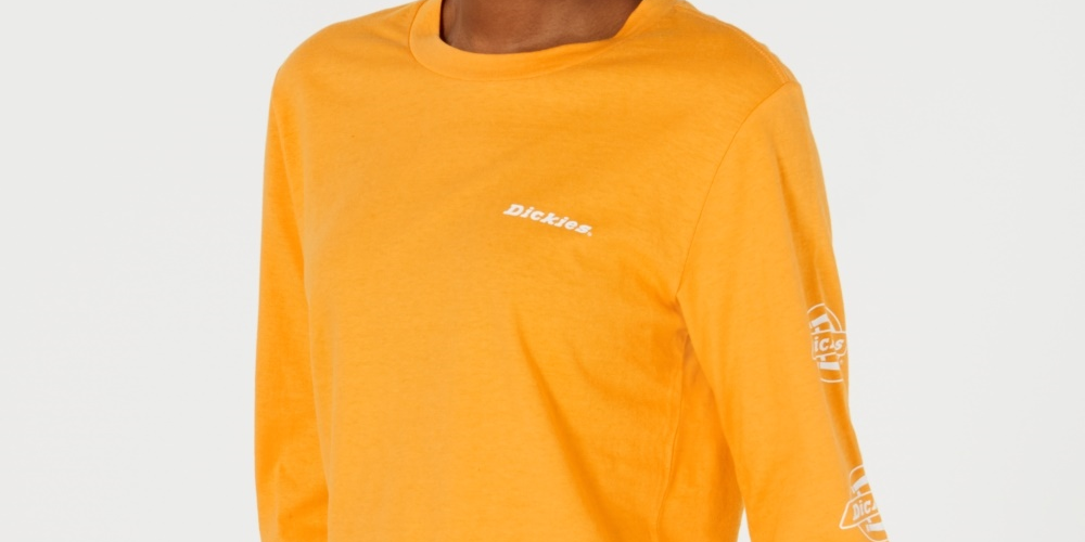 Dickies Women's Cotton Long Sleeve Logo Detail T Shirt Yellow Size Medium