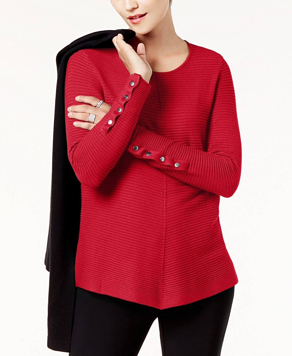Alfani Women's Ribbed Snap Detail Sweater Red Size PXL