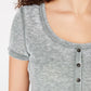 Crave Fame Juniors' Button-Front Waffle T-Shirt Green Size Large