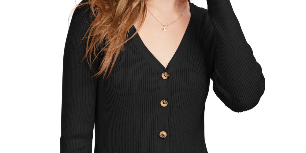 Ultra Flirt Juniors' Cropped Ribbed Cardigan Sweater Black Size X-Small