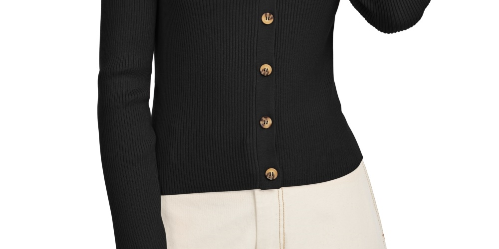 Ultra Flirt Juniors' Cropped Ribbed Cardigan Sweater Black Size X-Small