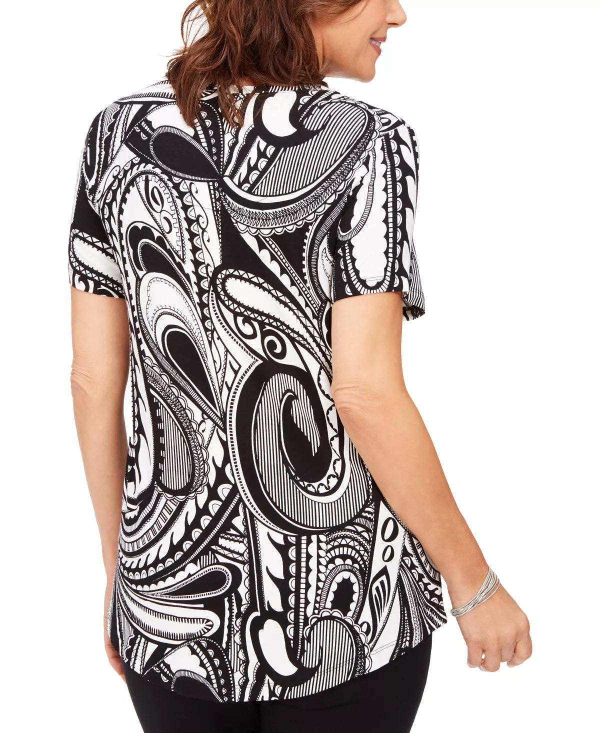 JM Collection Women's Paisley-Print Top White Size Small