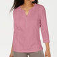 Karen Scott Women's Pink Lace Solid 3/4 Sleeve With Buttons Tunic Top Pink Size  Petite S