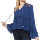 Gypsies & Moondust Juniors' Lace-Shoulder Top Navy Size X Small