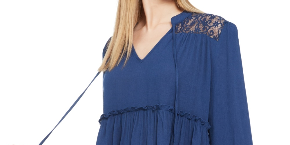 Gypsies & Moondust Juniors' Lace-Shoulder Top Navy Size X Small