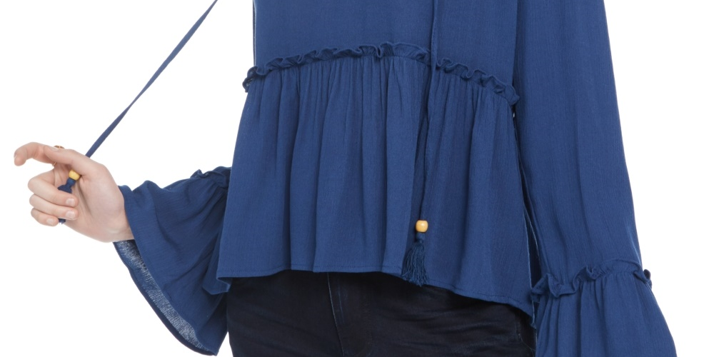 Gypsies & Moondust Juniors' Lace-Shoulder Top Navy Size X Small