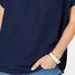 Charter Club Women's Petite Split-Neck Short-Sleeve Top Blue Size  XL