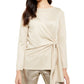 Alfani Women's Metallic Blend Side Tie Blouse Beige Size Small