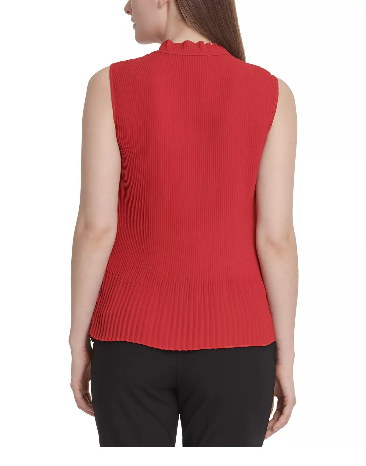 DKNY Women's Sleeveless Pleated Tie Neck Top Red Size X-Large