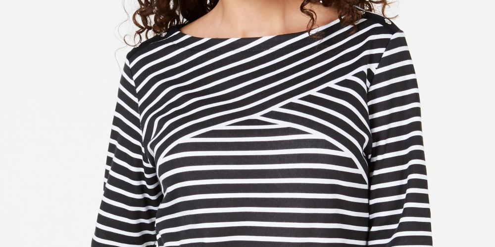 Karen Scott Women's Striped Crossover Top Black Size X-Small