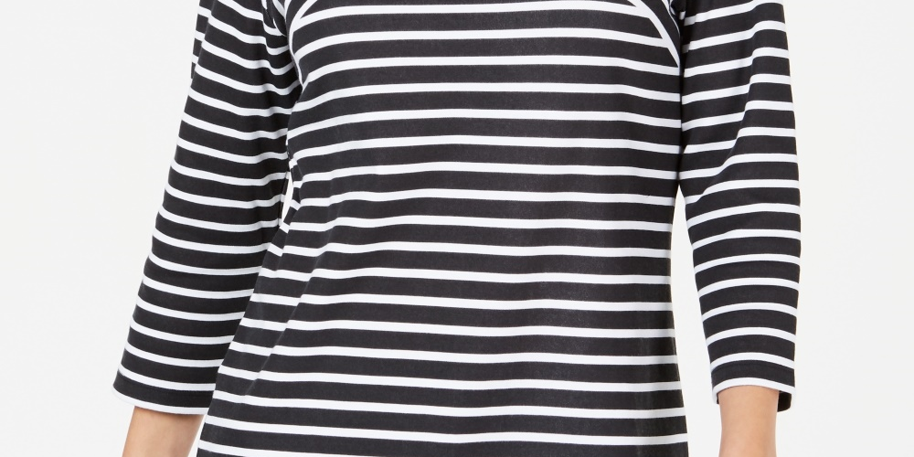 Karen Scott Women's Striped Crossover Top Black Size X-Small