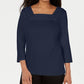 Karen Scott Women's Crochet Square-Neck Top Navy Size Medium