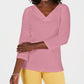 Karen Scott Women's Eyelet V Neck Cotton Top Pink Size Petite Medium