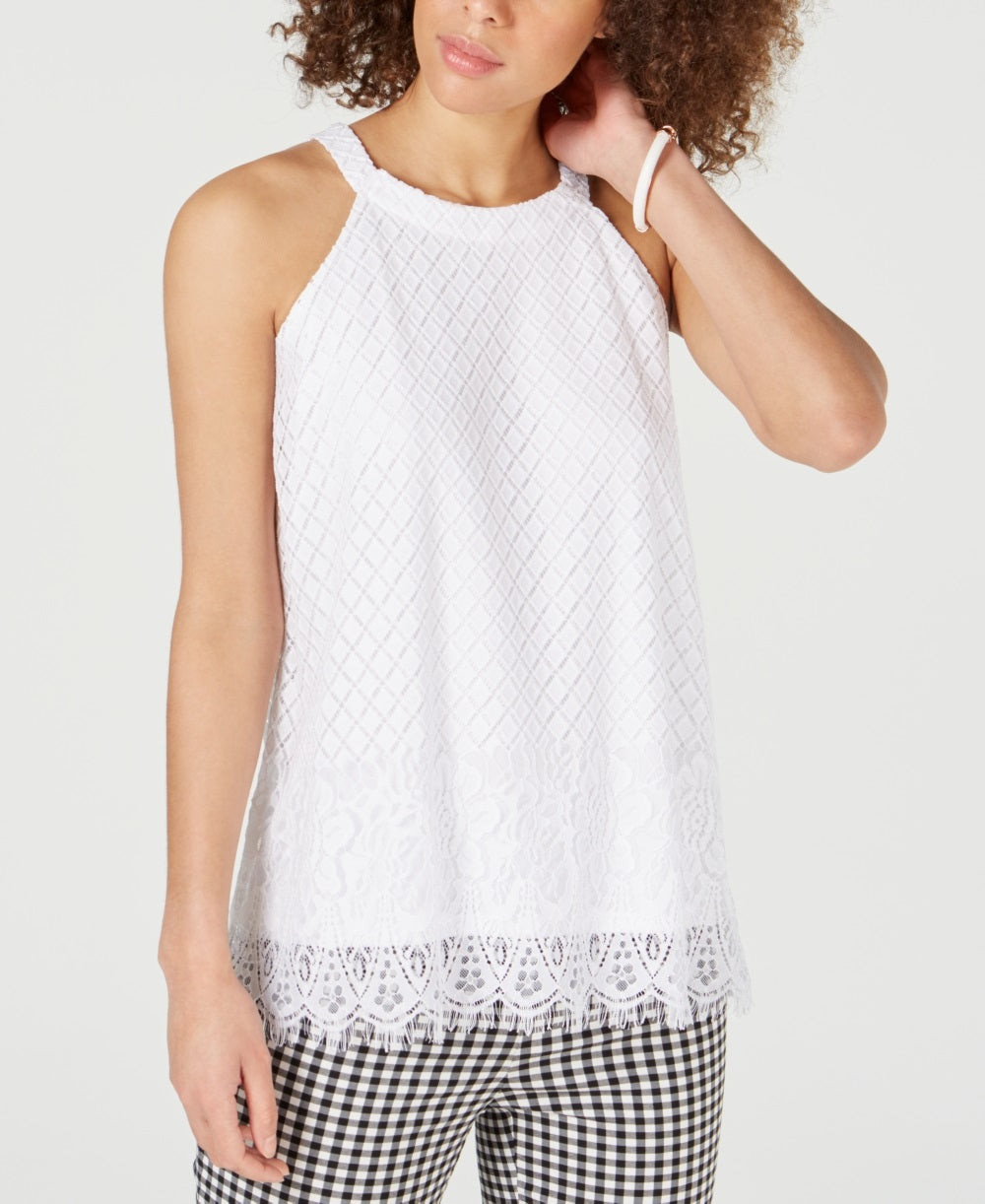 Charter Club Women's Sleeveless Lace Trim Top White Size Large