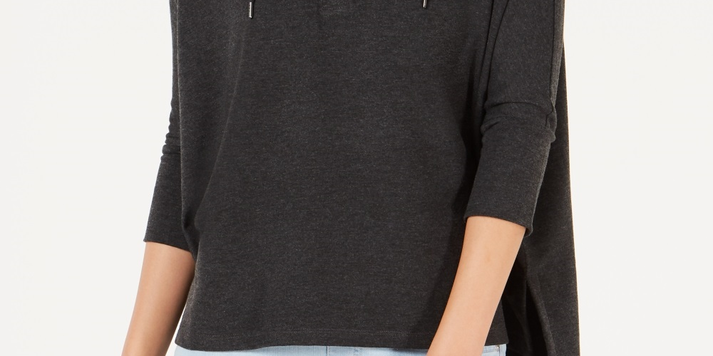 Style & Co Women's Hoodie 3/4 Sleeve Top Black Size XX-Large
