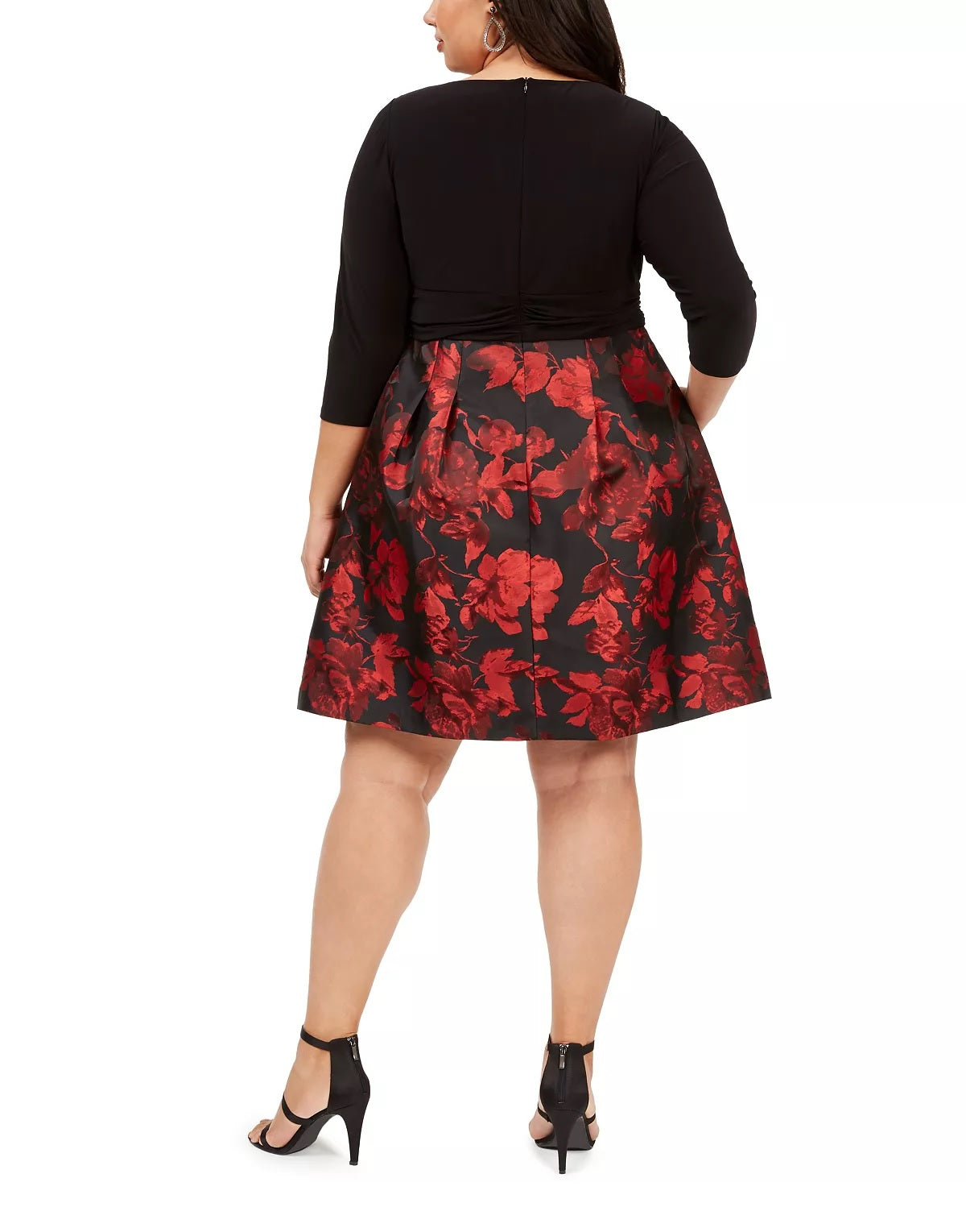 Jessica Howard Women's Plus Floral Print Fit & Flare Dress Black / Red Size 24W