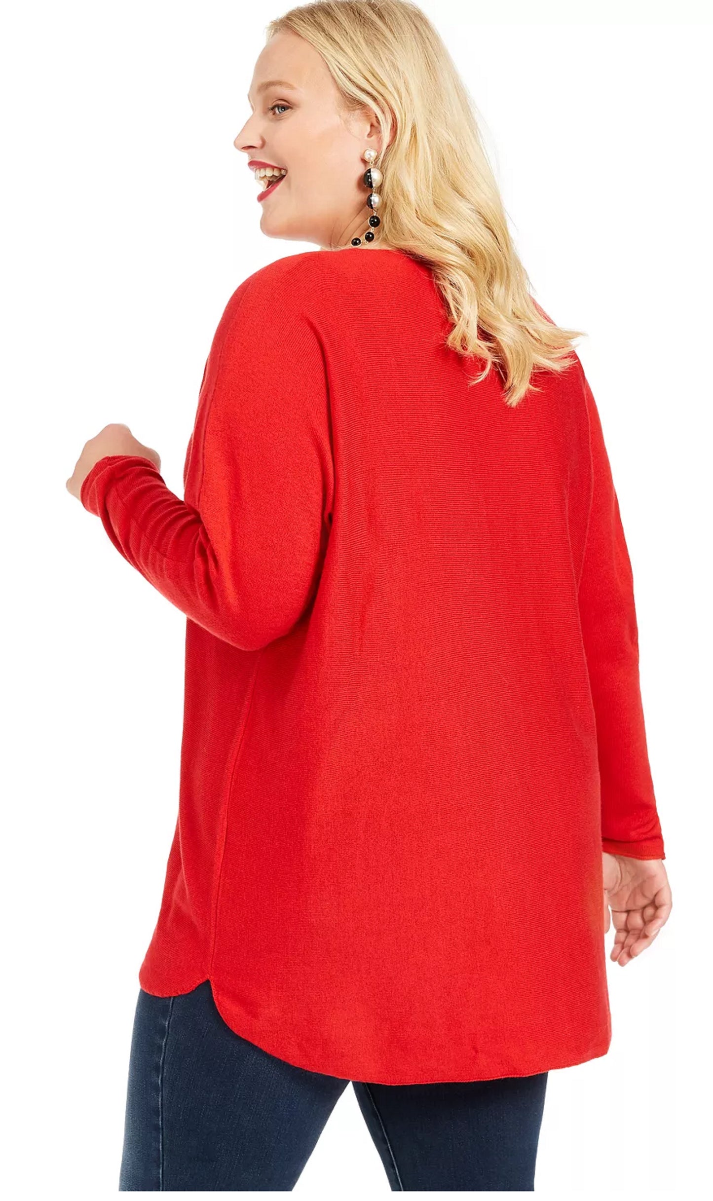 INC International Concepts Women's Plus Wool High Low Pullover Top Red Size 2X