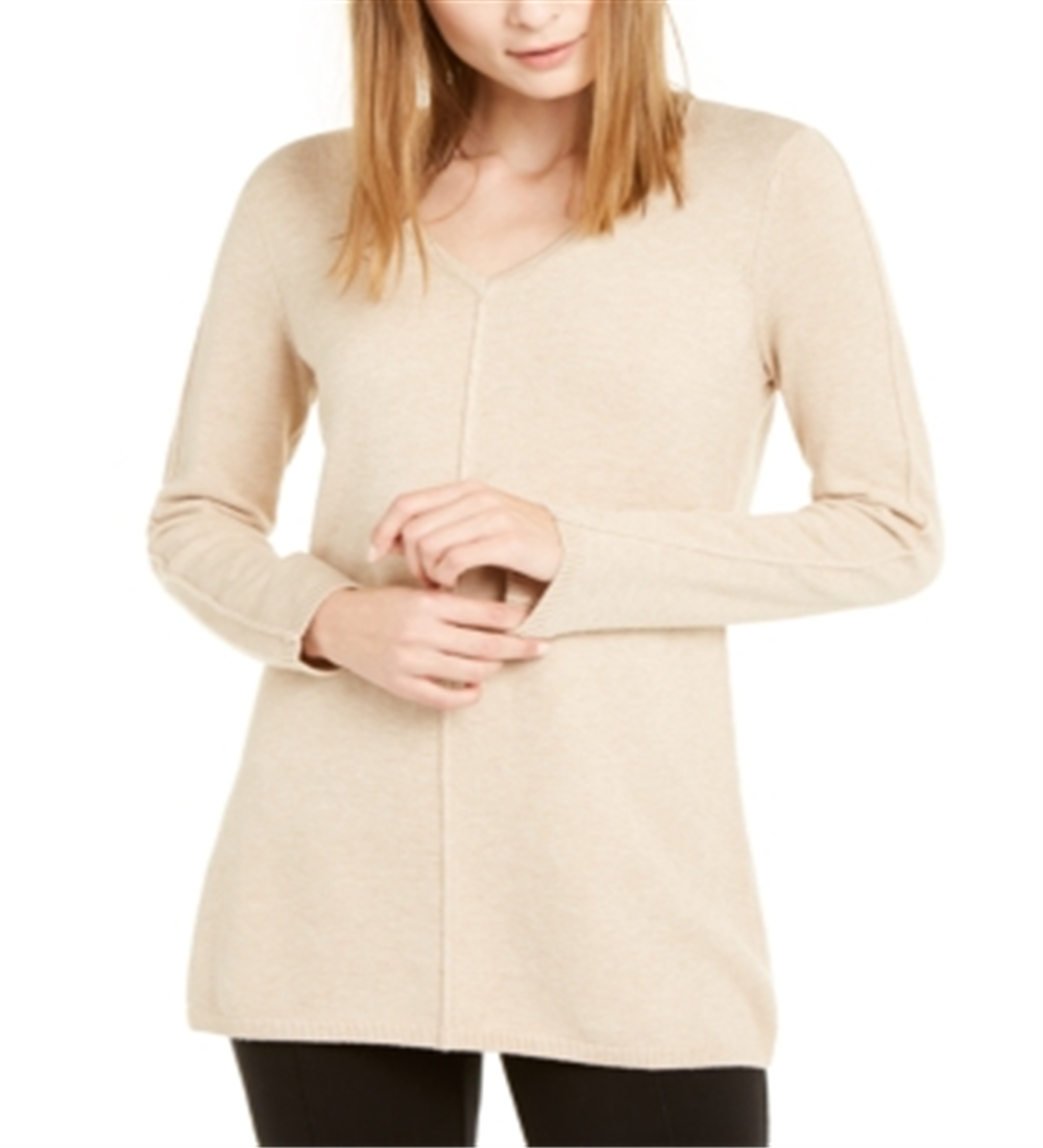 Alfani Women's V Neck Tunic Sweater Brown Size Medium