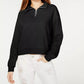 Crave Fame Juniors' Waffle-Knit Quarter-Zip Top Black X-Large