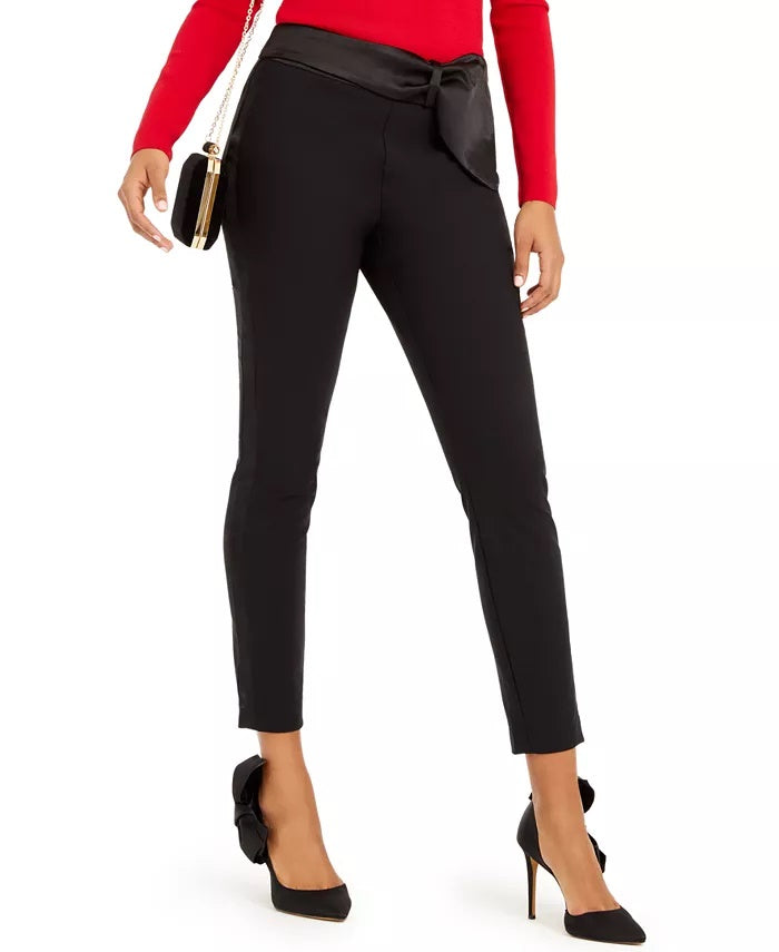 INC International Concepts Women's Petite Bow-Waistband Skinny Pants Black Size 0 Petite