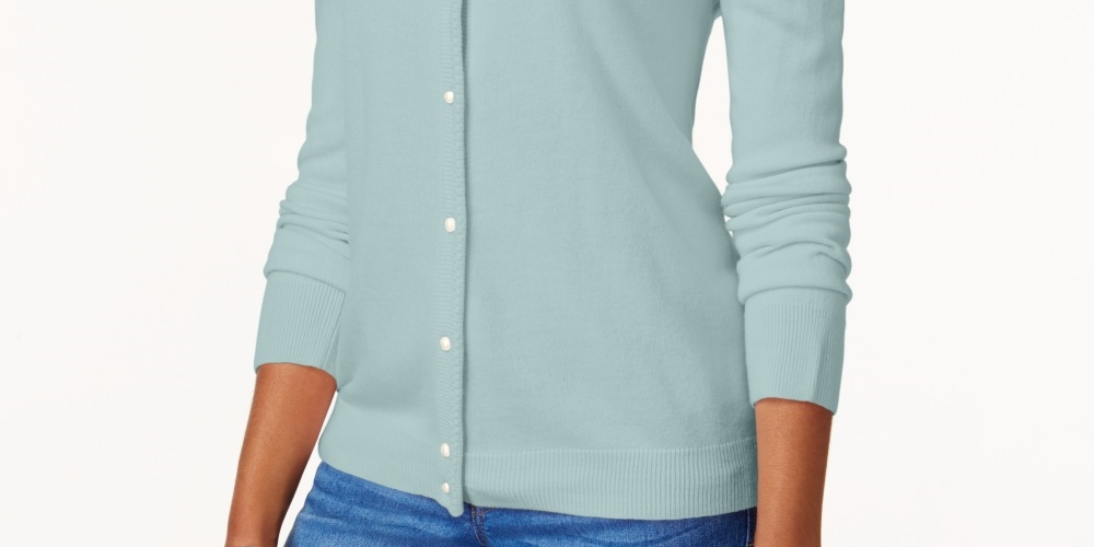Karen Scott Women's Luxsoft Button Cardigan Blue Size Petite Small