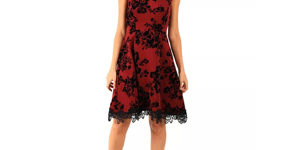 Donna Ricco Women's V-Neck Fit & Flare Dress Red Size 12