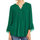 Charter Club Women's Double Ruffle Textured Pintuck Top Green Size Medium