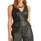 Rachel Roy Women's Faux Leather Sleeveless V Neck Top Black Size XS