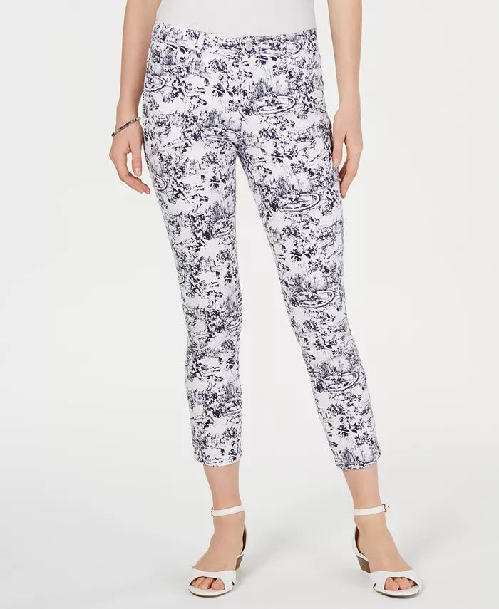 Charter Club Women's Tummy-Control Printed Skinny Jeans White Size 12