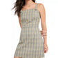 Bebop Women's Zippered Tartan Plaid Spaghetti Strap Square Neck Short Sheath Evening Dress Beige X-Large