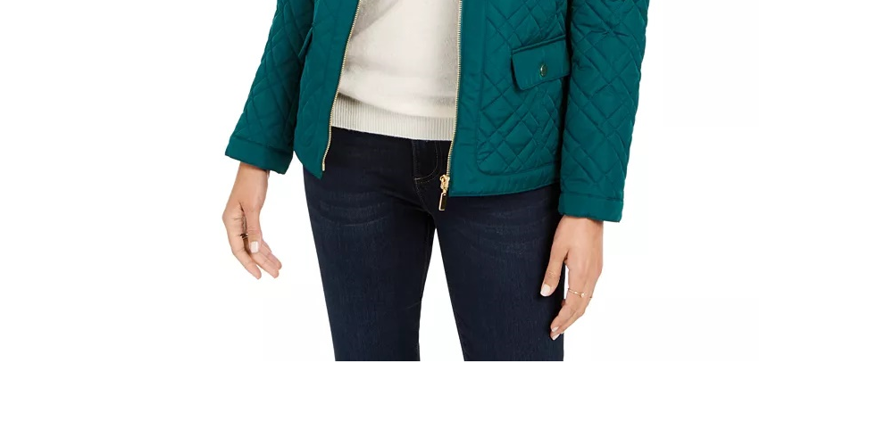 Charter Club Women's Quilted Mandarin-Collar Jacket Green Size X-Small