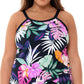 Swim Solutions Women's Deco Floral Underwire Tankini Top Black Size 24W