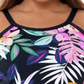 Swim Solutions Women's Deco Floral Underwire Tankini Top Black Size 24W