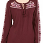 Style & Co Women's Embroidered Tie-Neck Top Wine X-Large