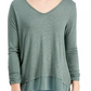Style & Co Women's V-Neck Chiffon-Hem Top Green  Size Small