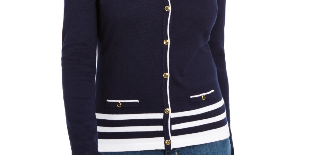 Karen Scott Women's Alexa Stripe Cardigan Blue Size -PS/M