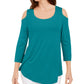 JM Collection Women's Cold Shoulder Top Blue Size Medium