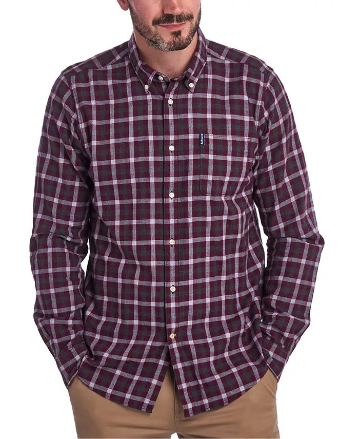Barbour Men's Tailored-Fit Gingham 16 Check Soft Cotton Shirt Merlot Red Size X-Large