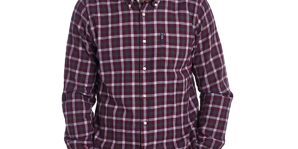 Barbour Men's Tailored-Fit Gingham 16 Check Soft Cotton Shirt Merlot Red Size X-Large