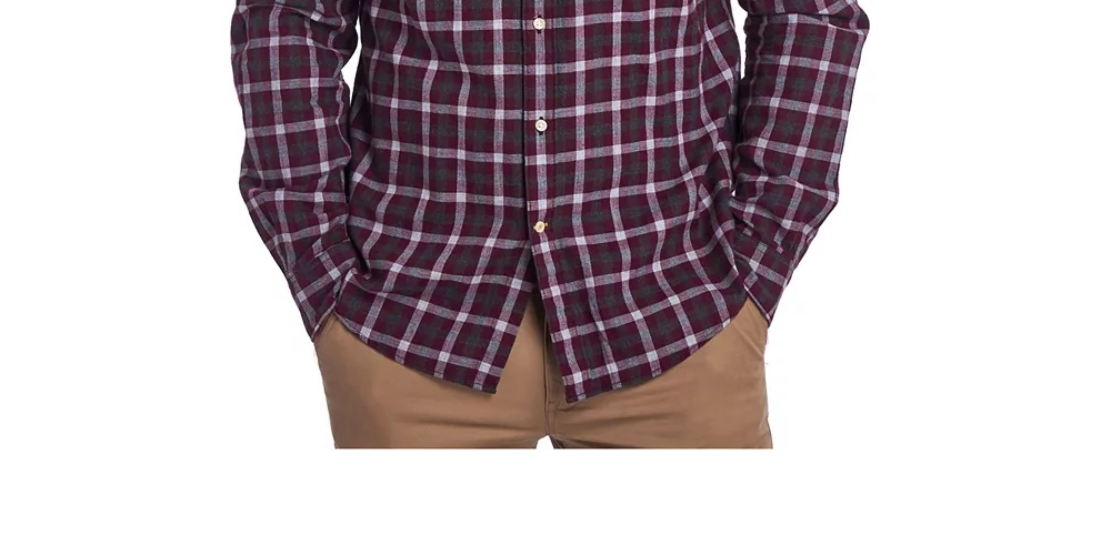 Barbour Men's Tailored-Fit Gingham 16 Check Soft Cotton Shirt Merlot Red Size X-Large
