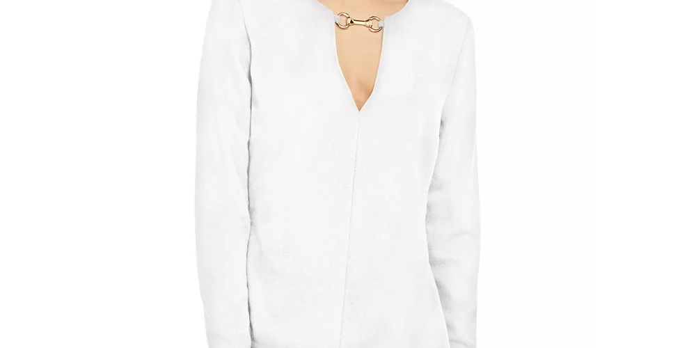 INC International Concepts Women's V-Neck Hardware Top White Size X-Small