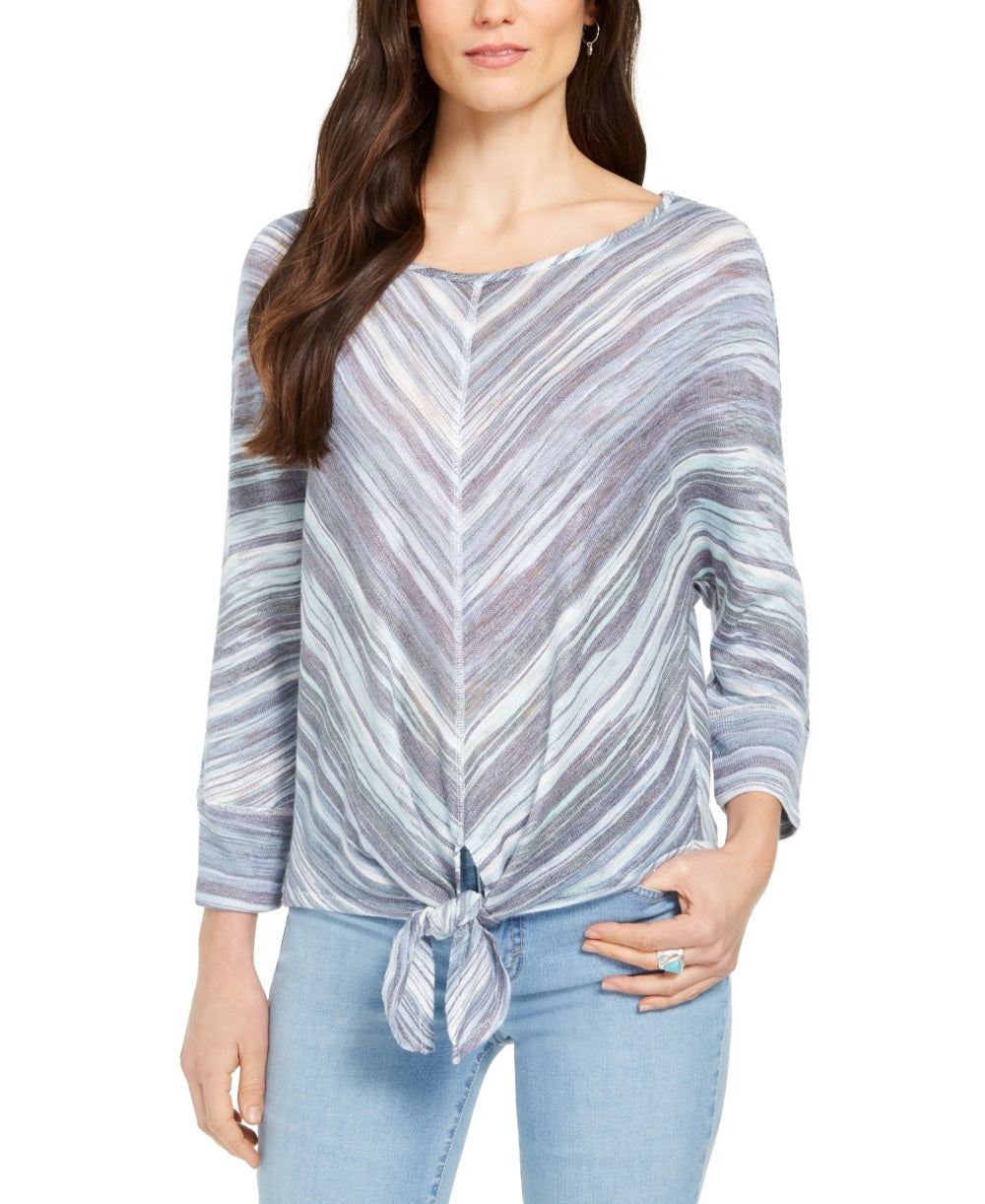 Style & Co Women's Stripe Front Tie Top Industrial Blue Size Small