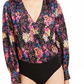Bar III Women's Confetti Printed Surplice Bodysuit Black Size XX-Large