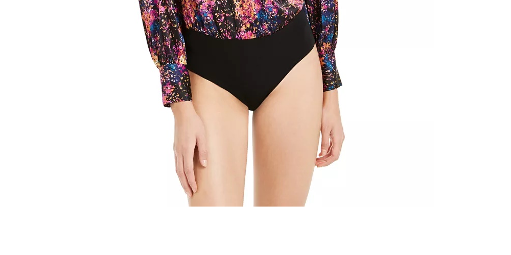 Bar III Women's Confetti Printed Surplice Bodysuit Black Size XX-Large