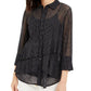 Alfani Women's Asymmetrical Tiered Mesh Top Black Size S